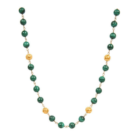 Colar Contas de Viana em Ouro 19,2Kt com Malaquite