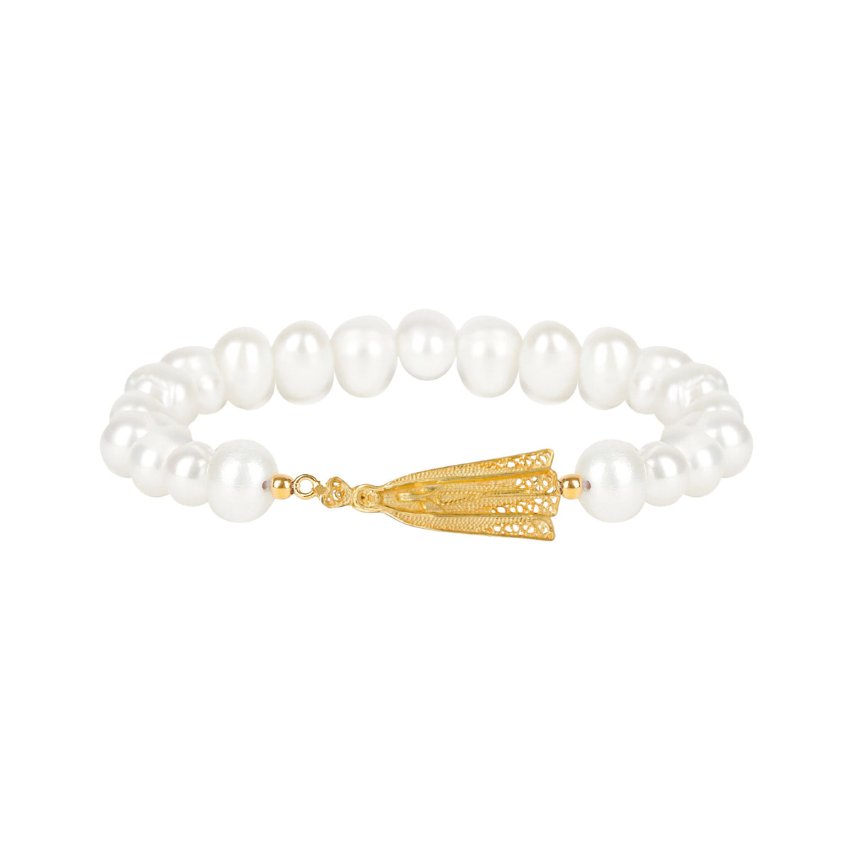 Pulseira Nossa Senhora de Fátima em Prata Dourada com Pérolas