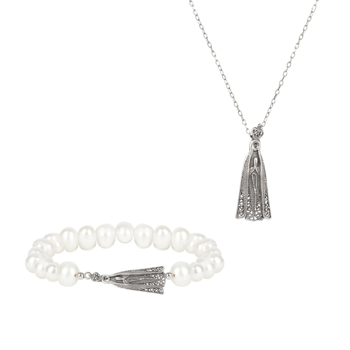Conjunto Nossa Senhora de Fátima em Prata