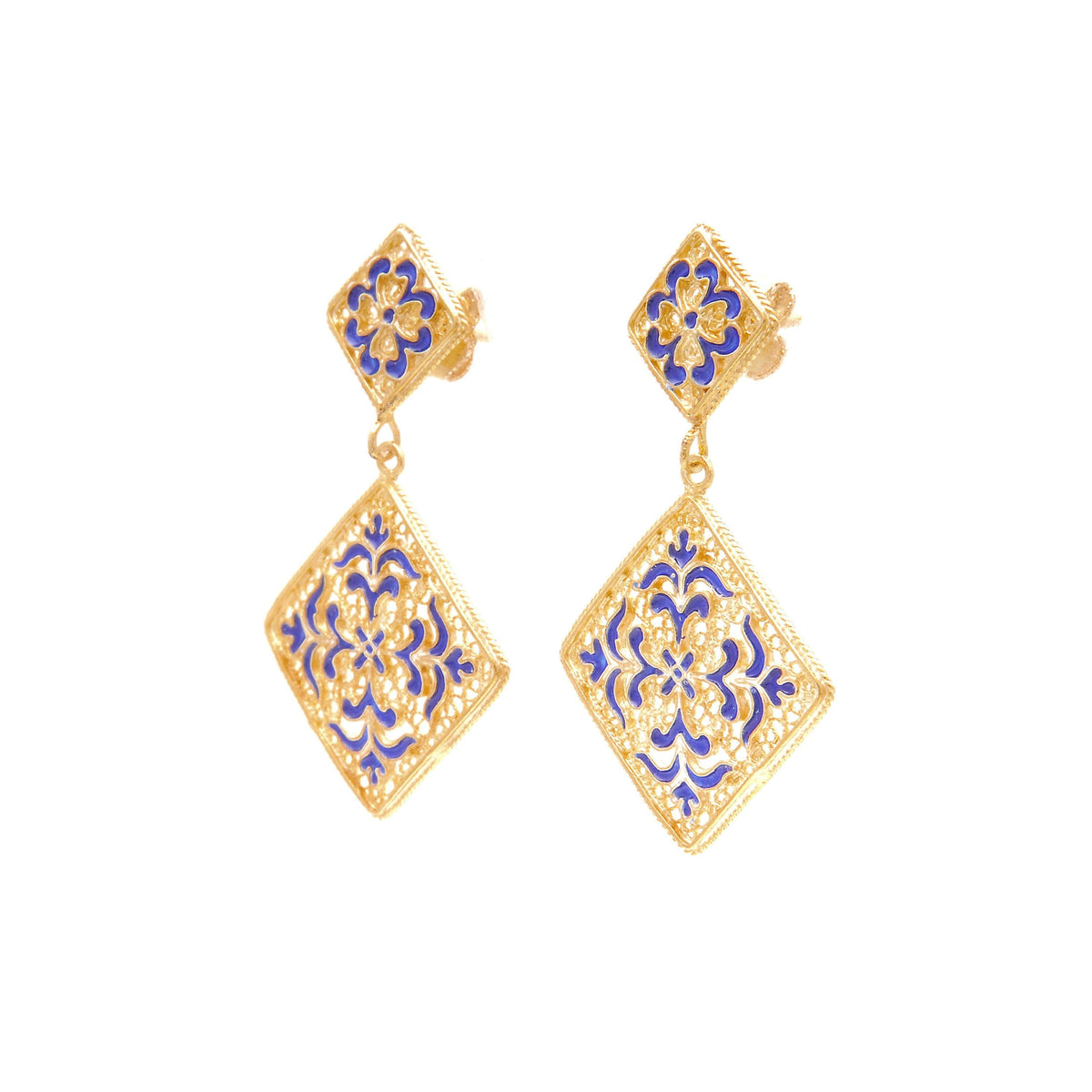 Brincos Azulejo em Prata Dourada