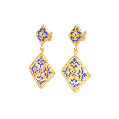 Brincos Azulejo em Prata Dourada