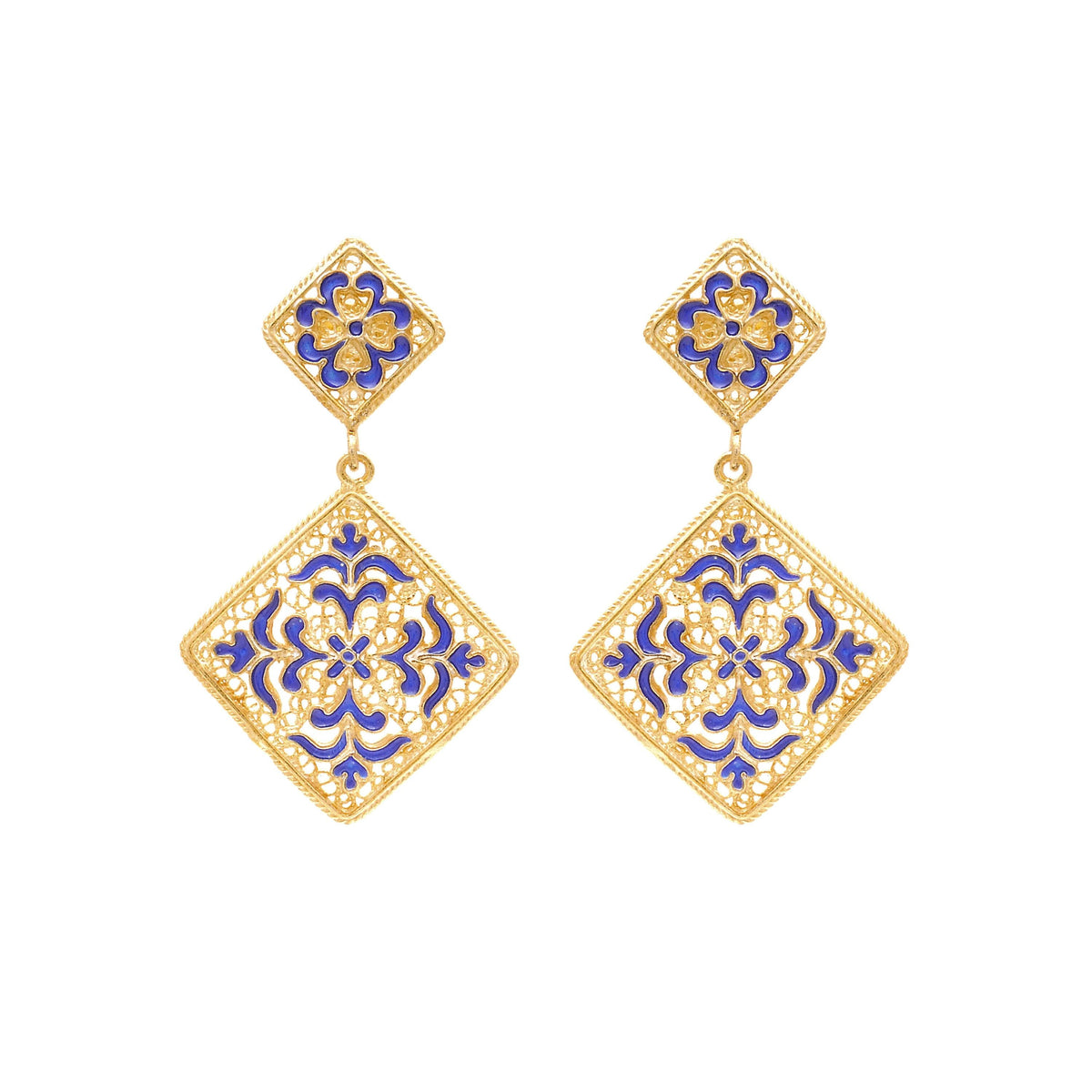 Brincos Azulejo em Prata Dourada