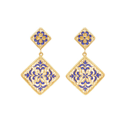 Brincos Azulejo em Prata Dourada