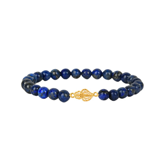 Pulseira Coração de Viana em Ouro 19,2Kt e Lápis-lazúli