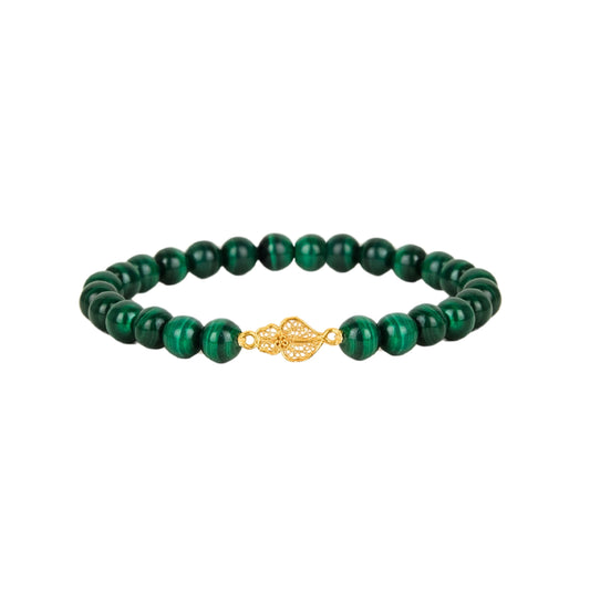 Pulseira Coração de Viana em Ouro 19,2Kt com Malaquite