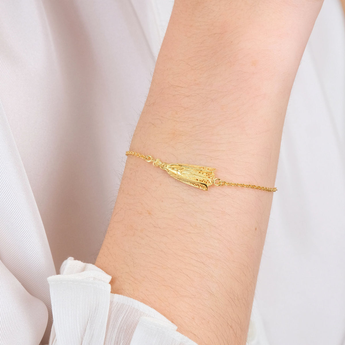Pulseira Nossa Senhora de Fátima em Prata Dourada