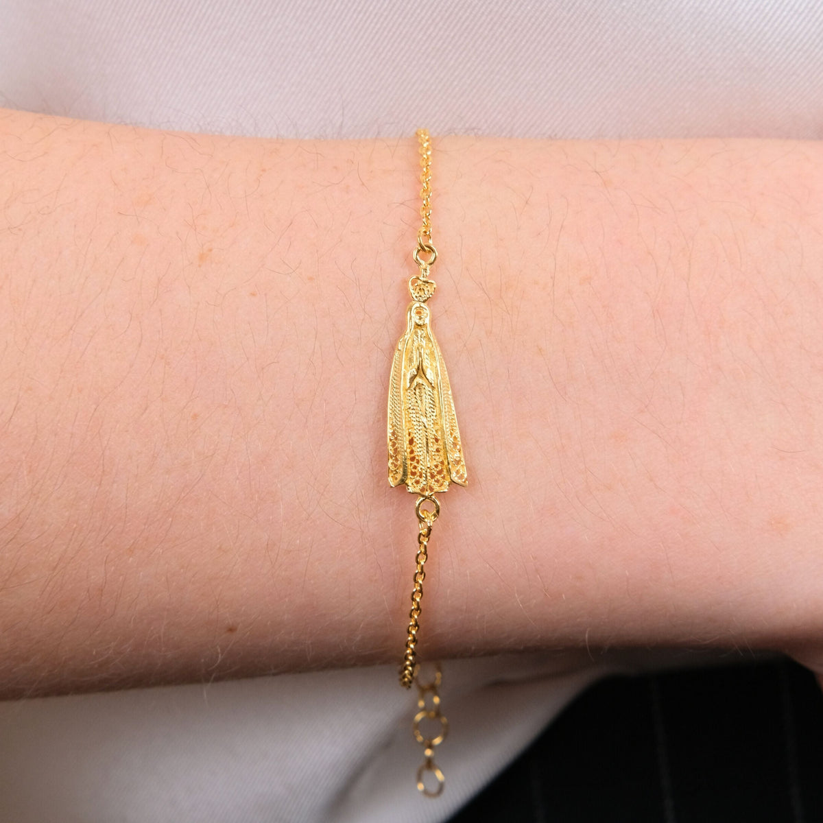 Pulseira Nossa Senhora de Fátima em Prata Dourada
