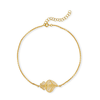 Pulseira Coração de Viana em Prata Dourada