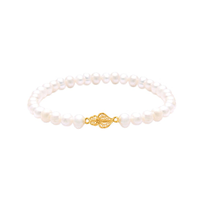 Pulseira Coração de Viana em Ouro 19,2Kt com Pérolas