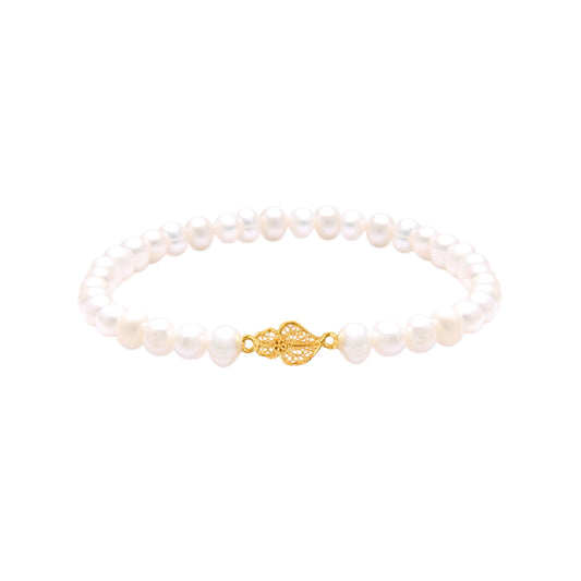 Pulseira Coração de Viana em Ouro 19,2Kt com Pérolas