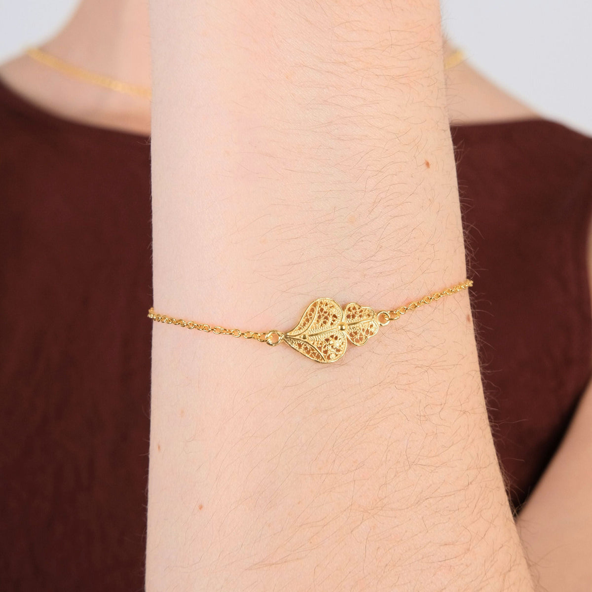 Pulseira Coração de Viana em Prata Dourada