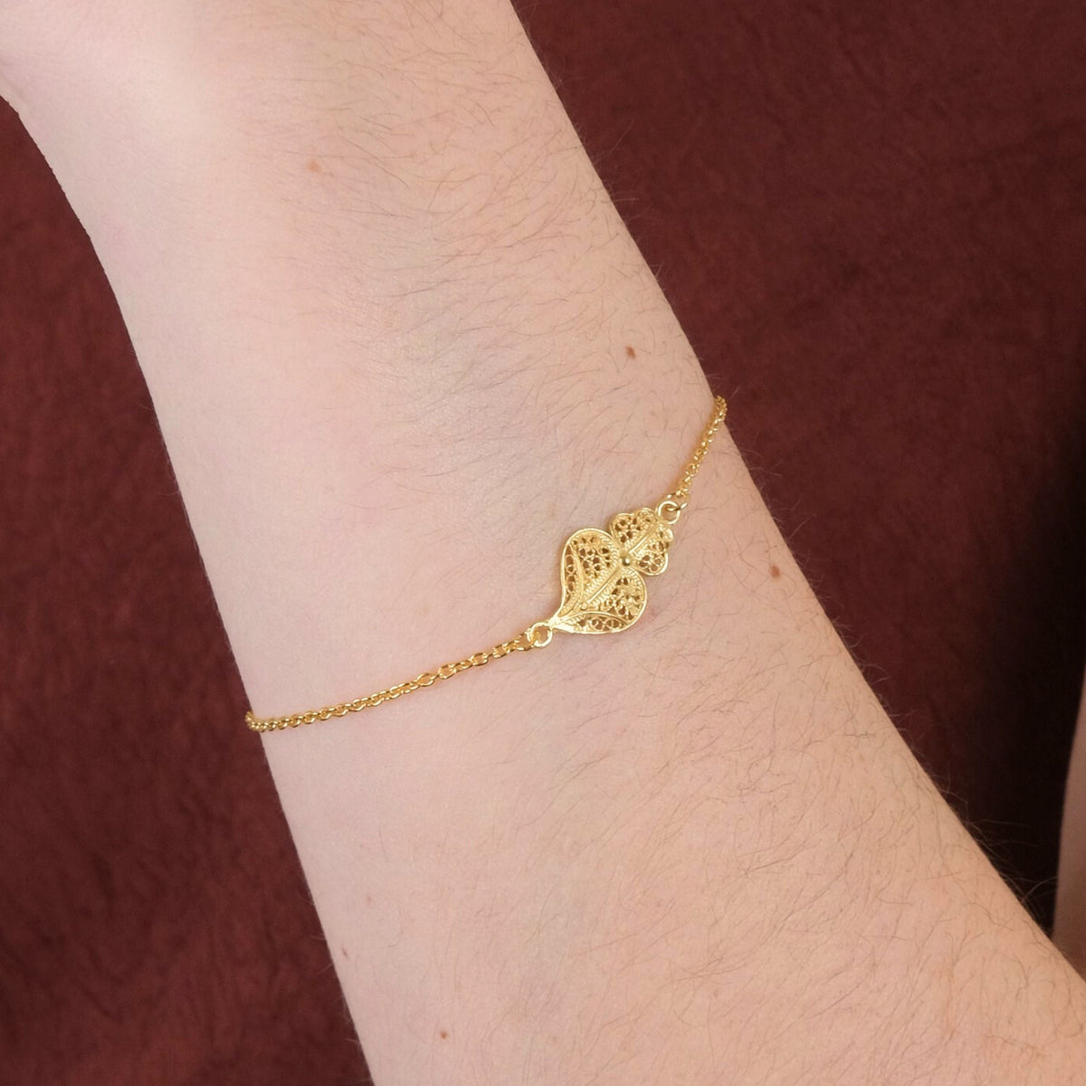 Pulseira Coração de Viana em Prata Dourada
