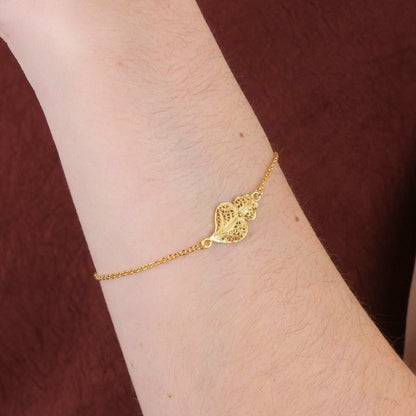 Pulseira Coração de Viana em Prata Dourada