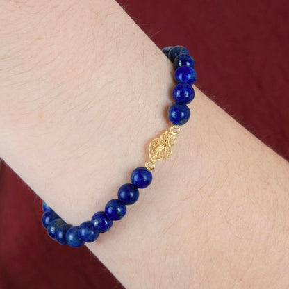 Pulseira Coração de Viana em Ouro 19,2Kt e Lápis-lazúli