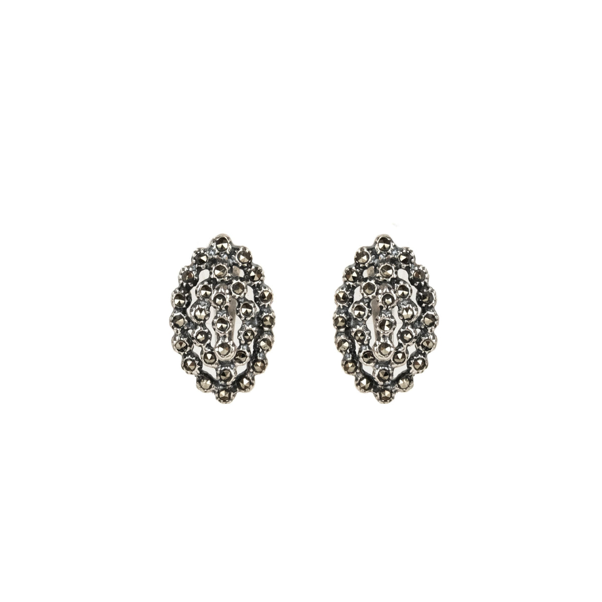 Brincos Pinha Oval com Marcassites em Prata