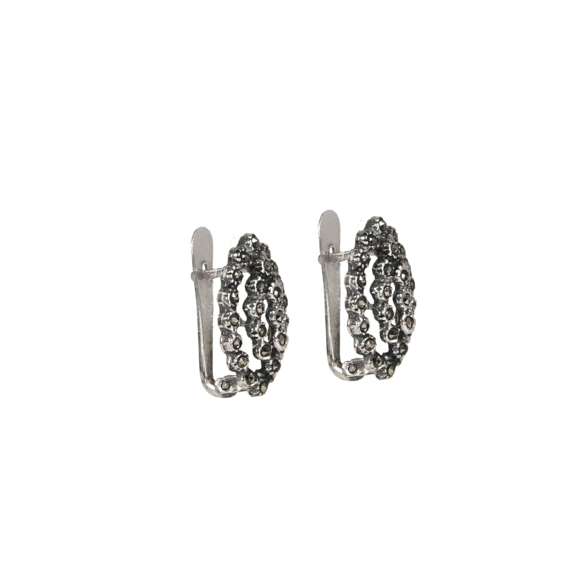 Brincos Pinha Oval com Marcassites em Prata