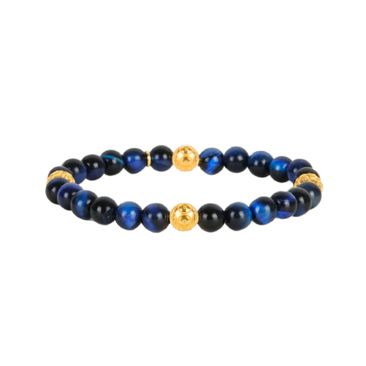 Pulseira Quatro Contas de Viana Azul em Prata Dourada