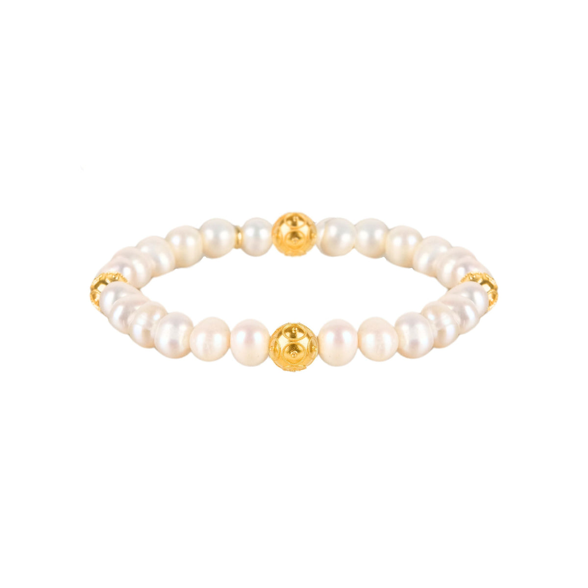 Pulseira Quatro Contas de Viana em Prata Dourada com Pérolas