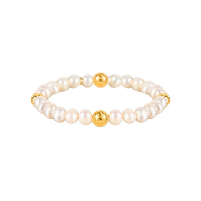 Pulseira Quatro Contas de Viana em Prata Dourada com Pérolas