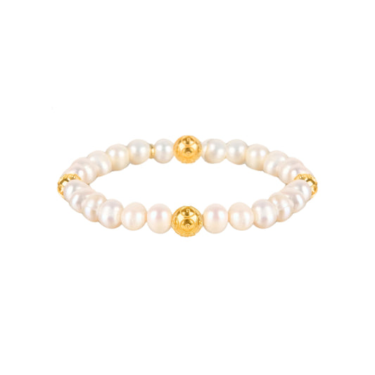 Pulseira Quatro Contas de Viana em Prata Dourada com Pérolas