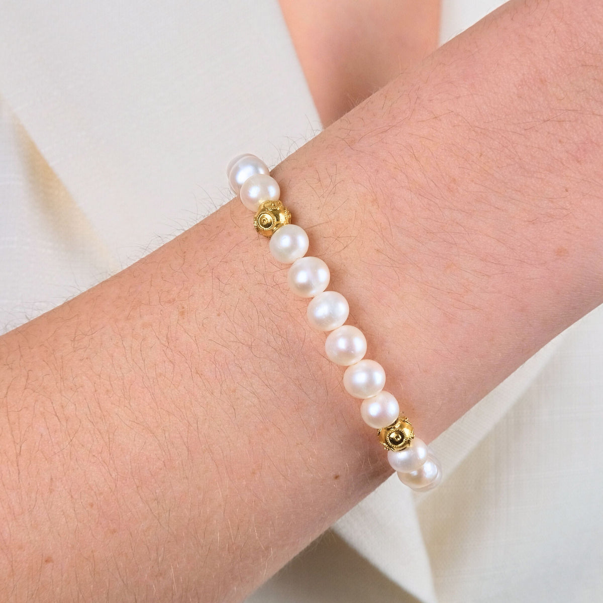 Pulseira Quatro Contas de Viana em Prata Dourada com Pérolas