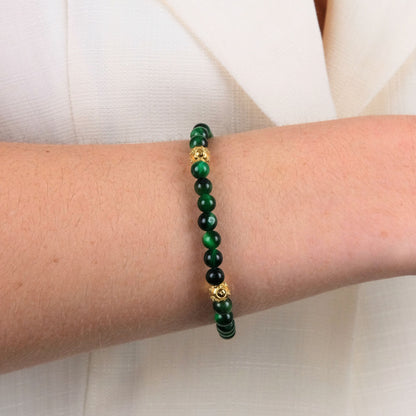 Pulseira Quatro Contas de Viana Verde em Prata Dourada