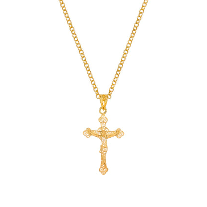 Colar Crucifixo Filigrana em Prata Dourada