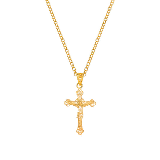 Colar Crucifixo Filigrana em Prata Dourada