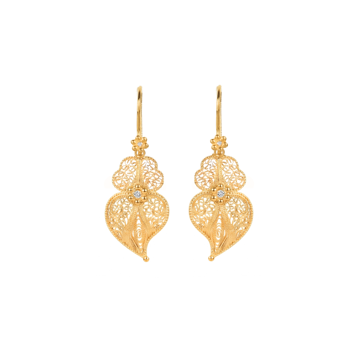 Brincos Coração de Viana Flor em Ouro 19,2Kt com Diamantes