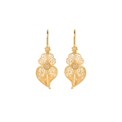 Brincos Coração de Viana Flor em Ouro 19,2Kt com Diamantes