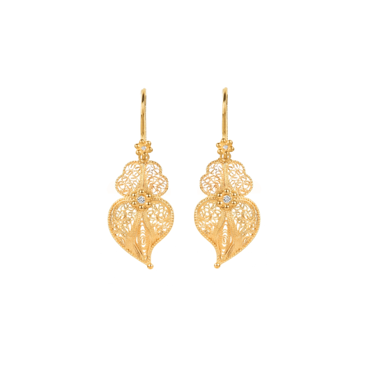 Brincos Coração de Viana Flor em Ouro 19,2Kt com Diamantes