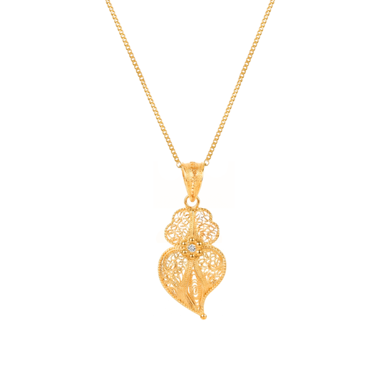 Colar Coração de Viana Flor em Ouro 19,2Kt com Diamante