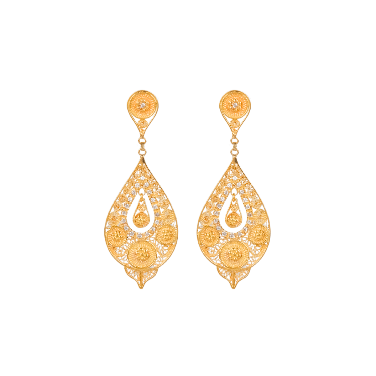 Brincos Lágrima Círculos em Ouro 19,2Kt com Diamantes