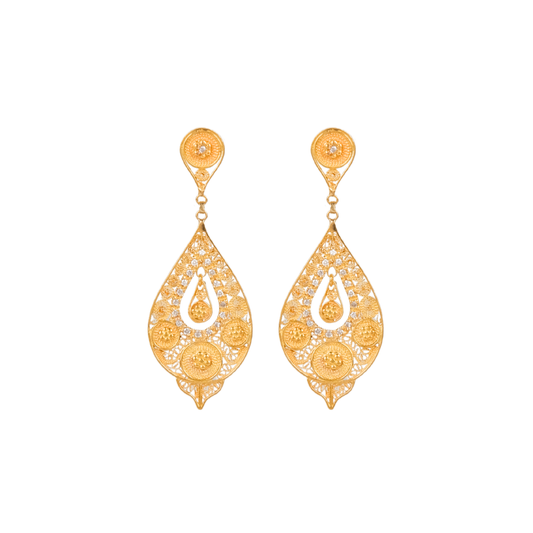 Brincos Lágrima Círculos em Ouro 19,2Kt com Diamantes