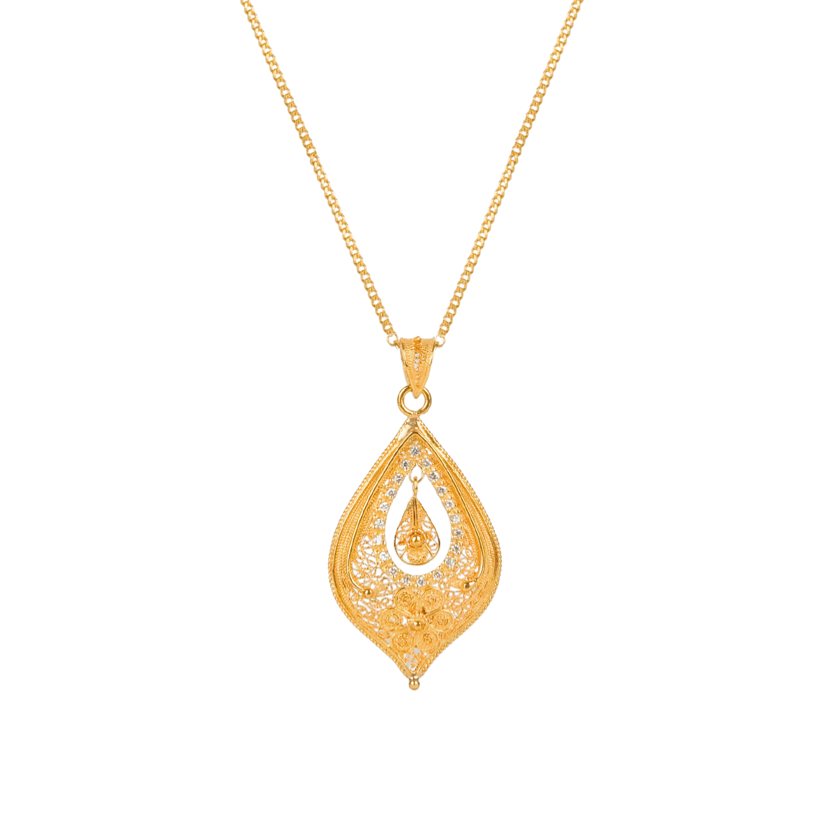 Colar Lágrima Flor em Ouro 19,2Kt com Diamantes