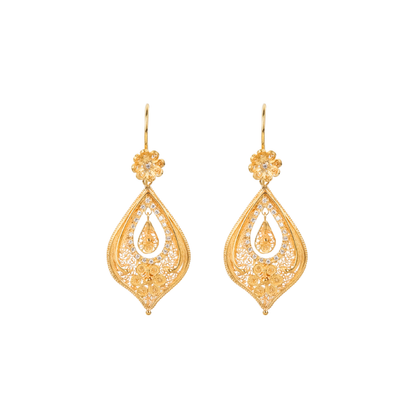 Brincos Lágrima Flor em Ouro 19,2Kt com Diamantes