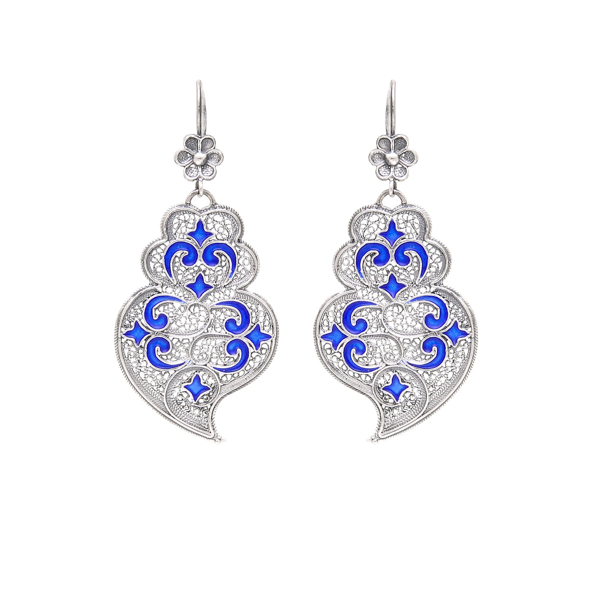 Brincos Coração de Viana Azulejo em Prata