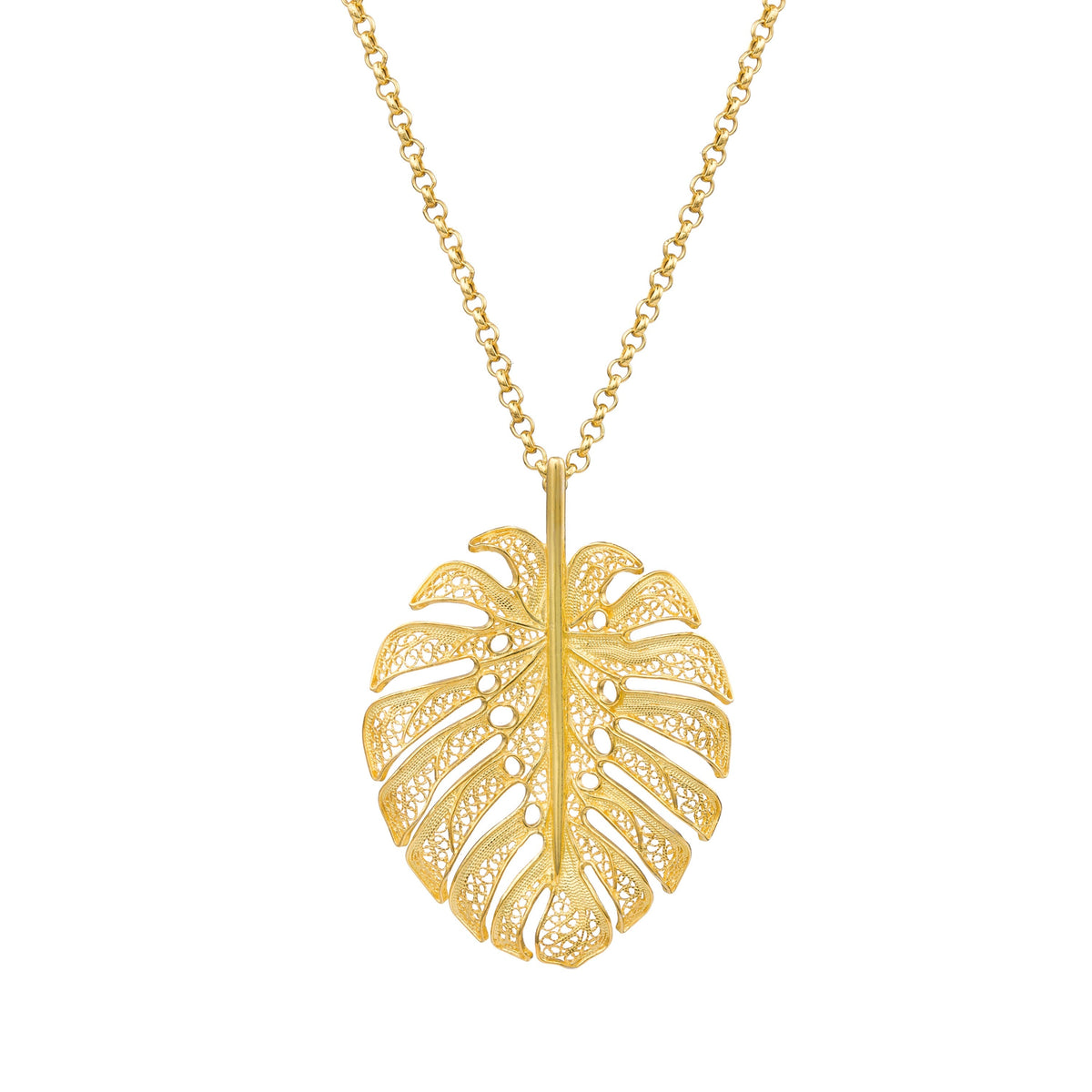 Colar Monstera XL em Prata Dourada