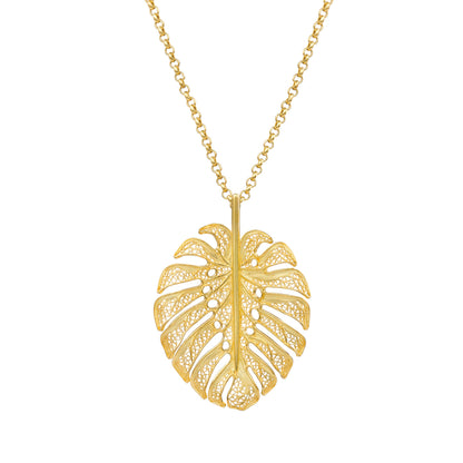 Colar Monstera XL em Prata Dourada