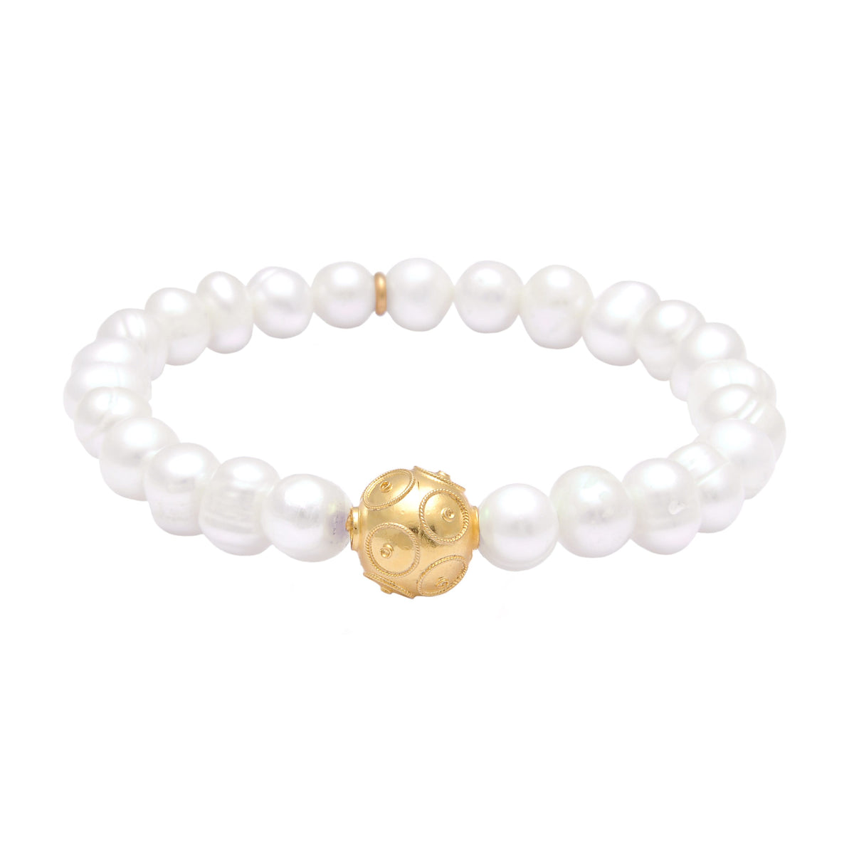 Pulseira com Conta de Viana em Prata Dourada com Pérolas