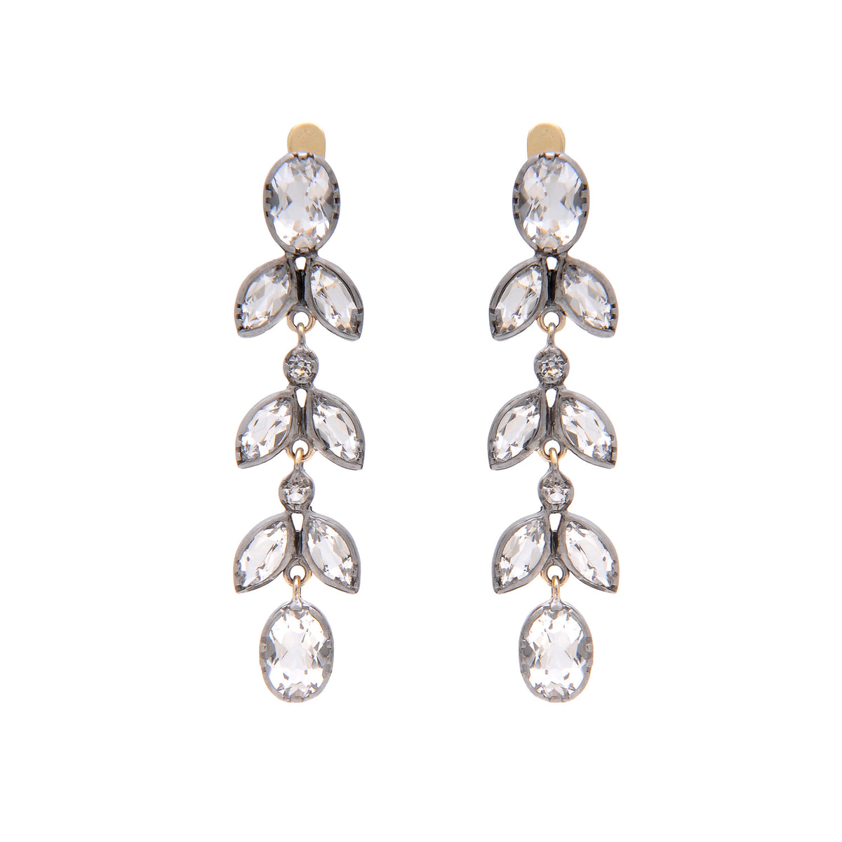 Brincos Folhas XL Cristal de Rocha em Prata e Ouro