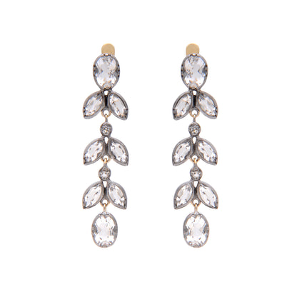 Brincos Folhas XL Cristal de Rocha em Prata e Ouro