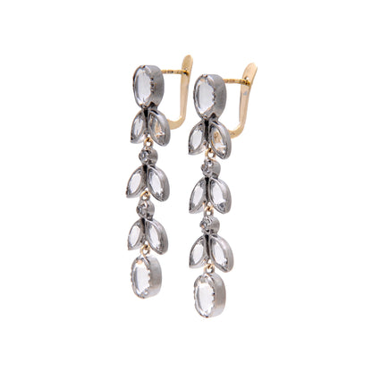 Brincos Folhas XL Cristal de Rocha em Prata e Ouro