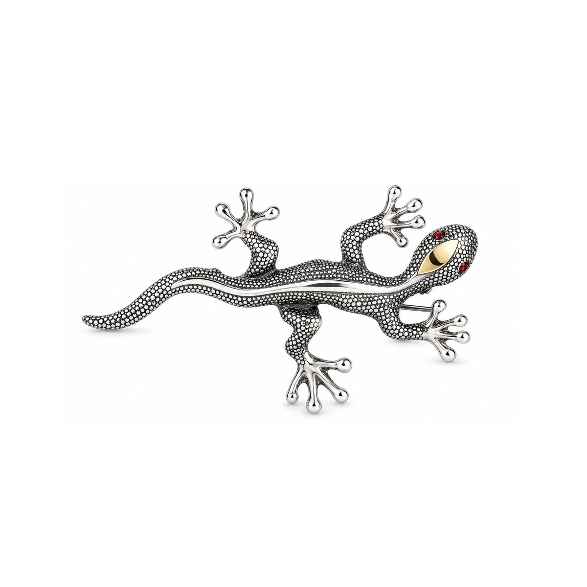 Alfinete Lagarto em Prata e Ouro