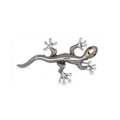 Alfinete Lagarto em Prata e Ouro