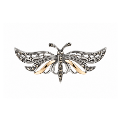 Alfinete Borboleta com Marcassites em Prata e Ouro