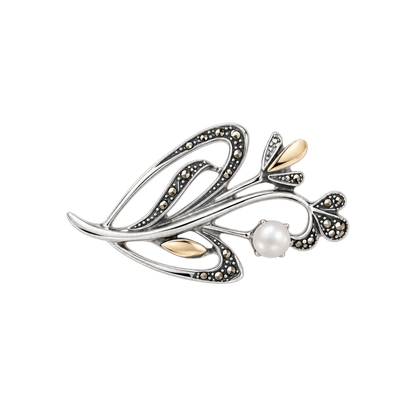 Alfinete Bouquet com Marcassites em Prata e Ouro