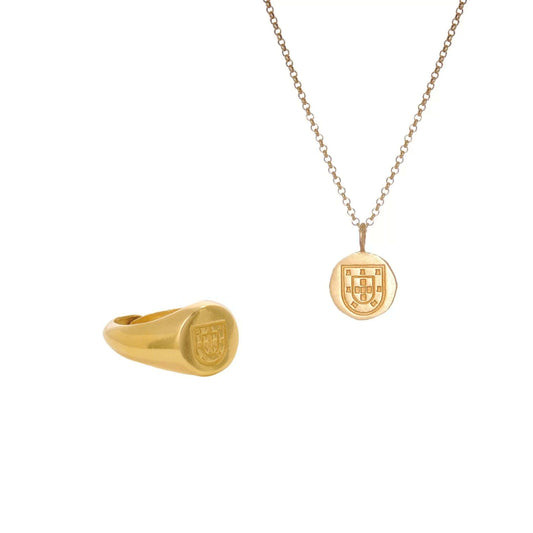 Conjunto Escudo Homem em Prata Dourada