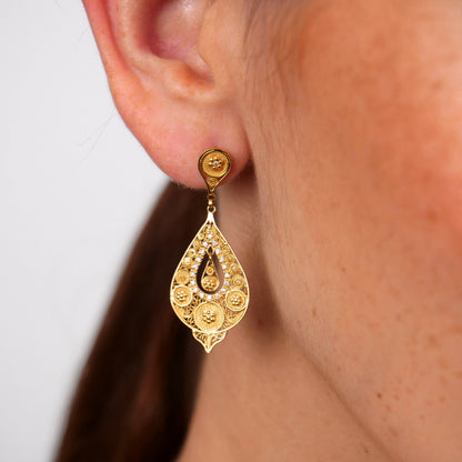 Brincos Lágrima Círculos em Ouro 19,2Kt com Diamantes