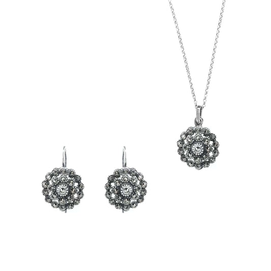 Conjunto Pinha Marcassites em Prata